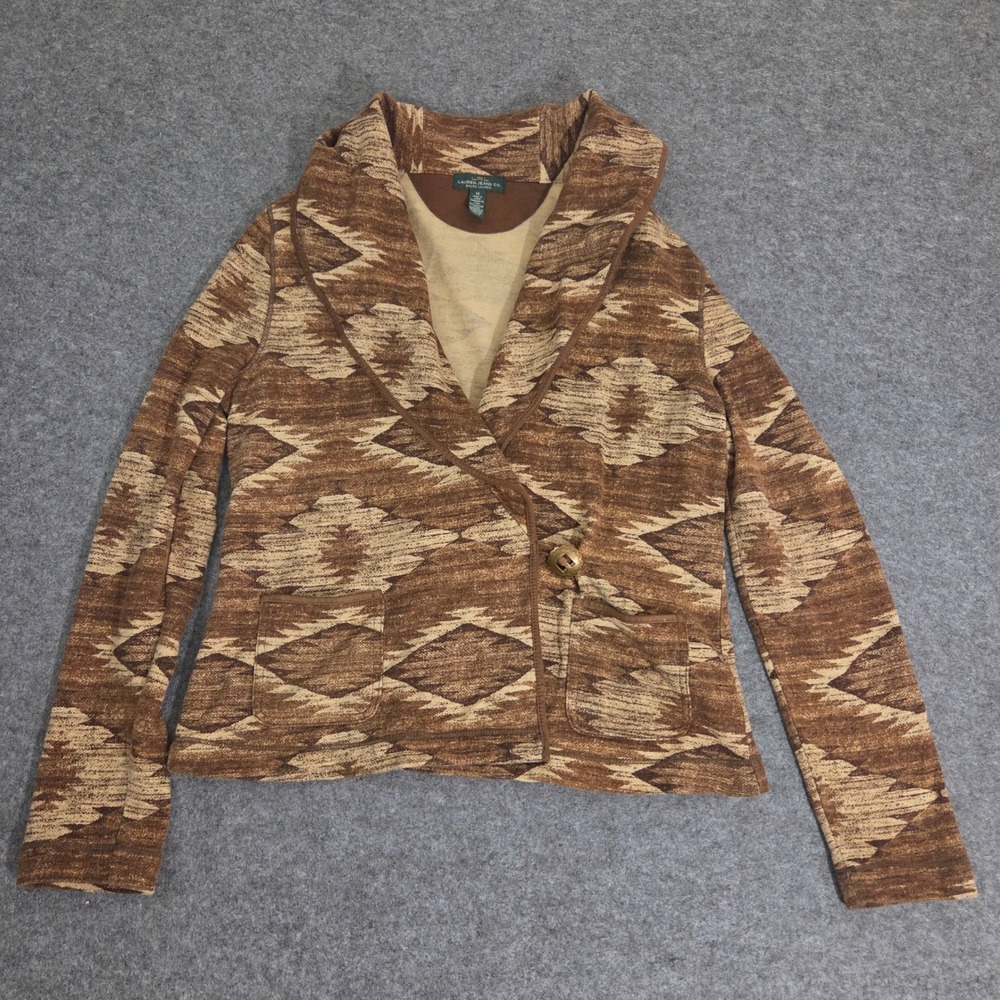 Ralph Lauren Jeans Co Jacket M Southwestern Aztec Concho Brown Cotton Western